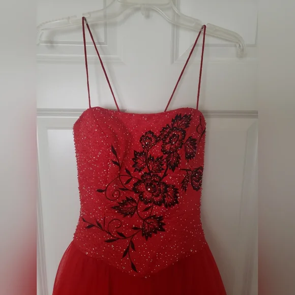 GLAM GURLZ BEADED PROM BALL GOWN ONE PIECE SPAGHETTI STRAPS CORSET BACK - Picture 4 of 7